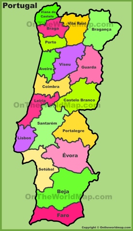 Administrative divisions map of Portugal