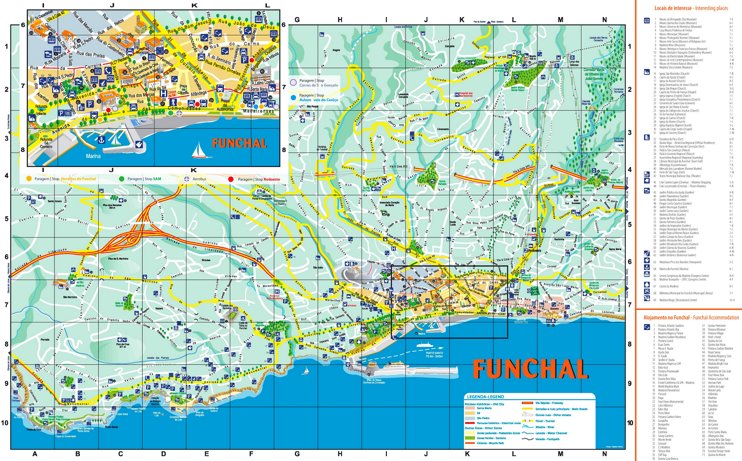 Funchal hotels and sightseeings map