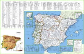 Large detailed map of Spain and Portugal with cities and towns