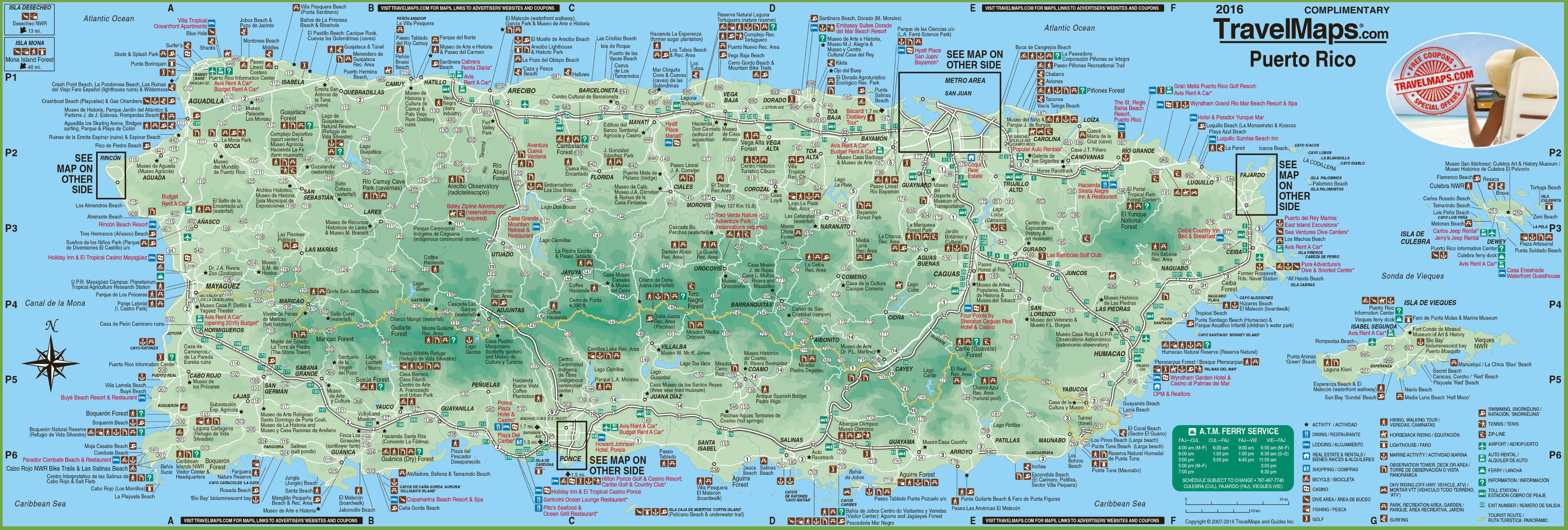 Large detailed tourist map of Puerto Rico with cities and towns