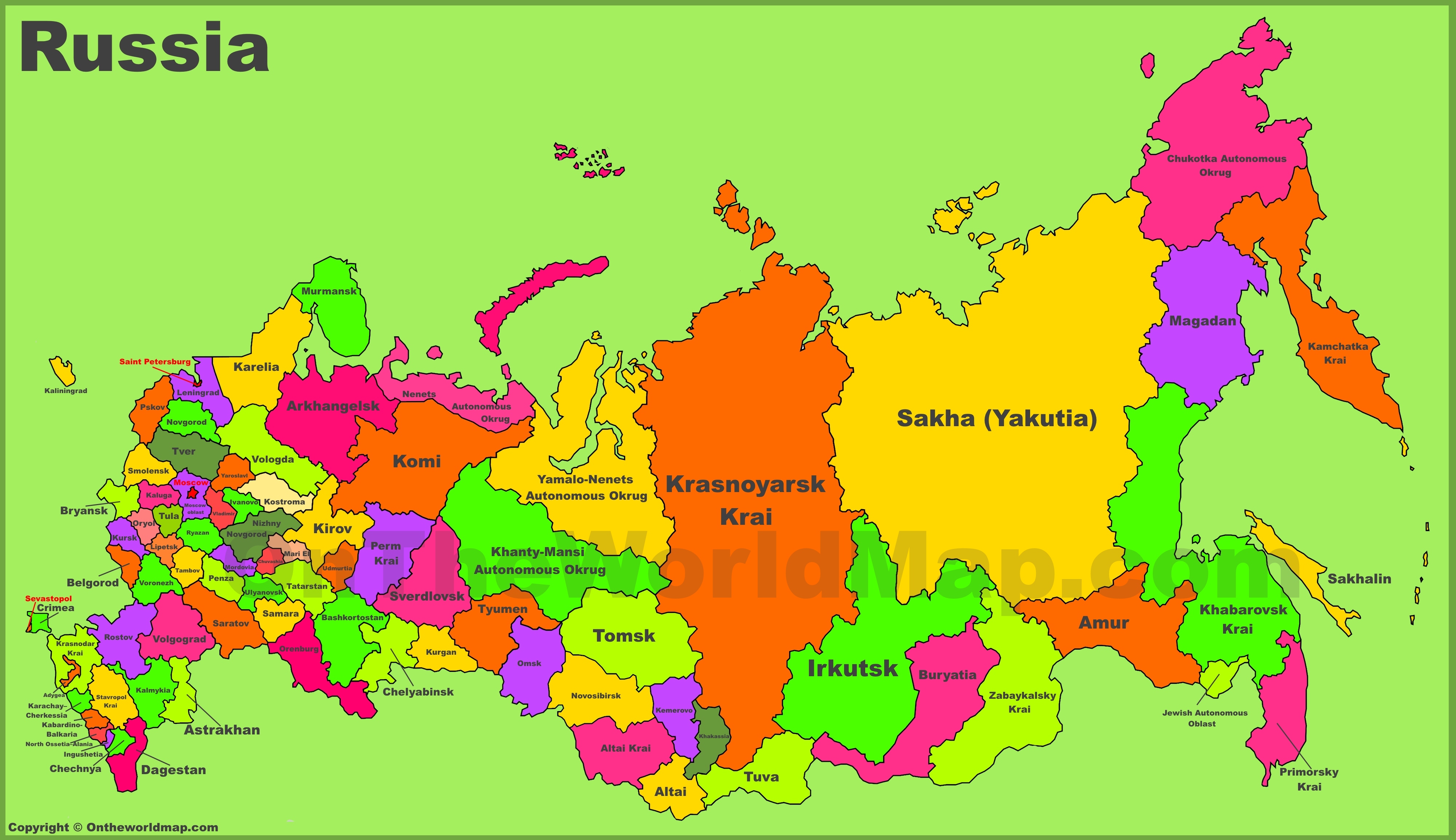 Administrative Divisions Map Of Russia