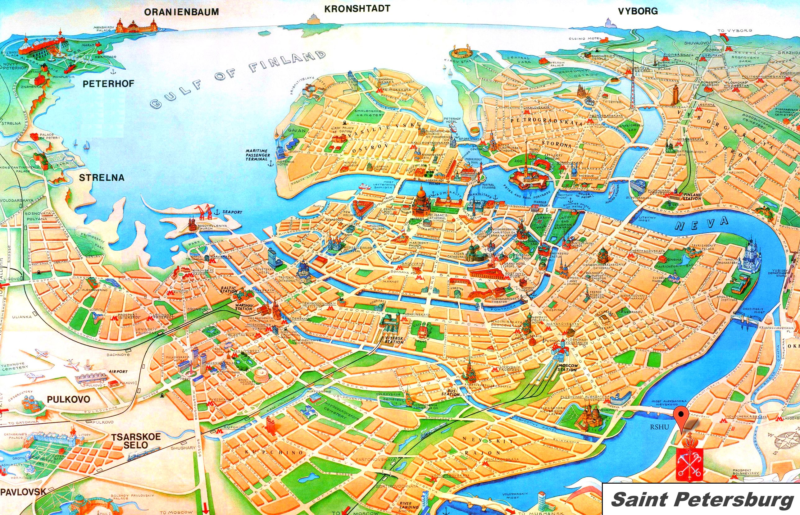Stadtplan von St. Petersburg, Russland inklusive Sehenswürdigkeiten, bereitgestellt von http://ontheworldmap.com