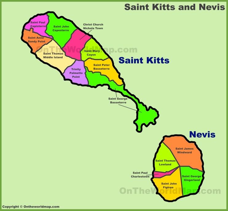 Saint Kitts and Nevis Parish Map
