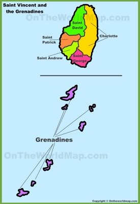 Administrative divisions map of Saint Vincent and the Grenadines