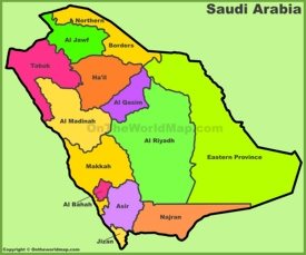Administrative divisions map of Saudi Arabia