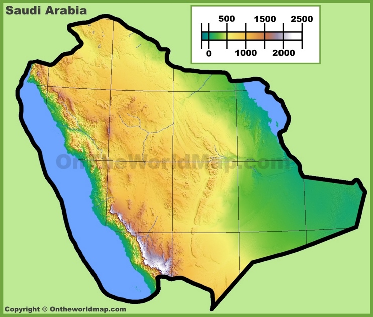 Topographic map of Saudi Arabia