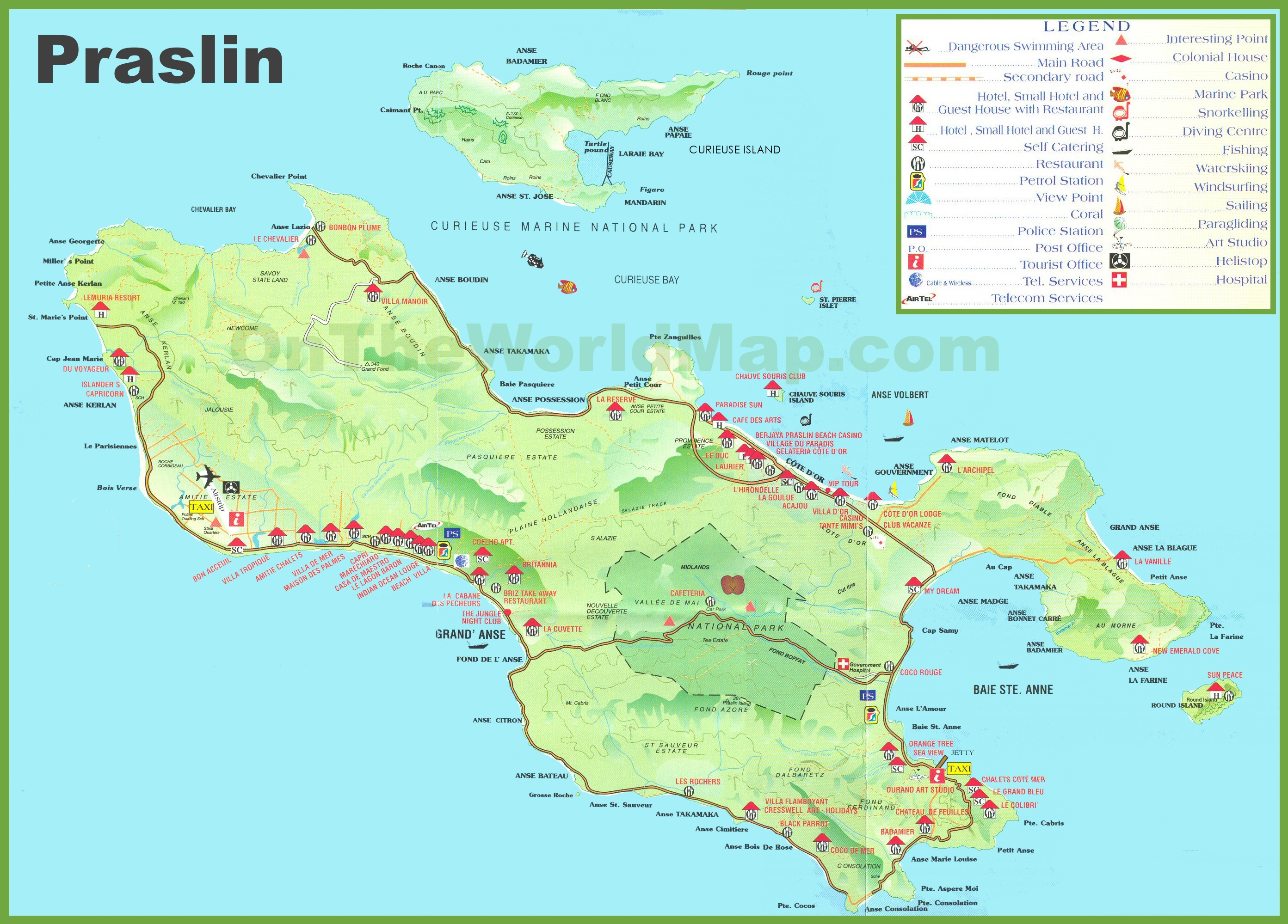 Large Detailed Tourist Map Of Praslin Island