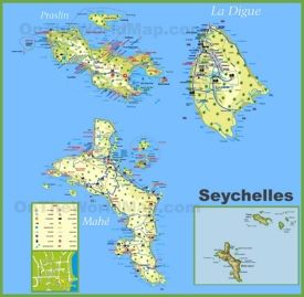 Large detailed tourist map of Seychelles with hotels