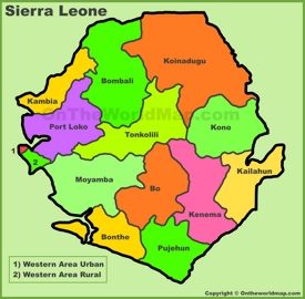 Administrative divisions map of Sierra Leone