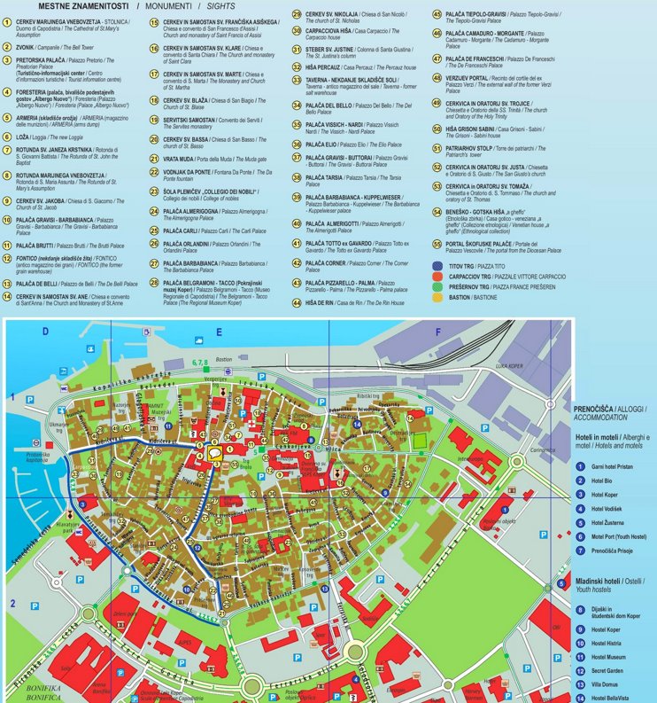Koper hotels and sightseeings map