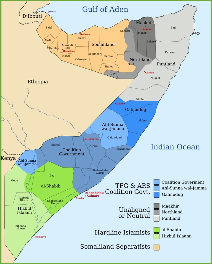 States and regions map of Somalia