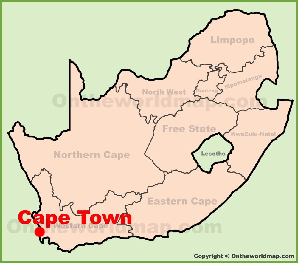 Cape Town Location On The South Africa Map