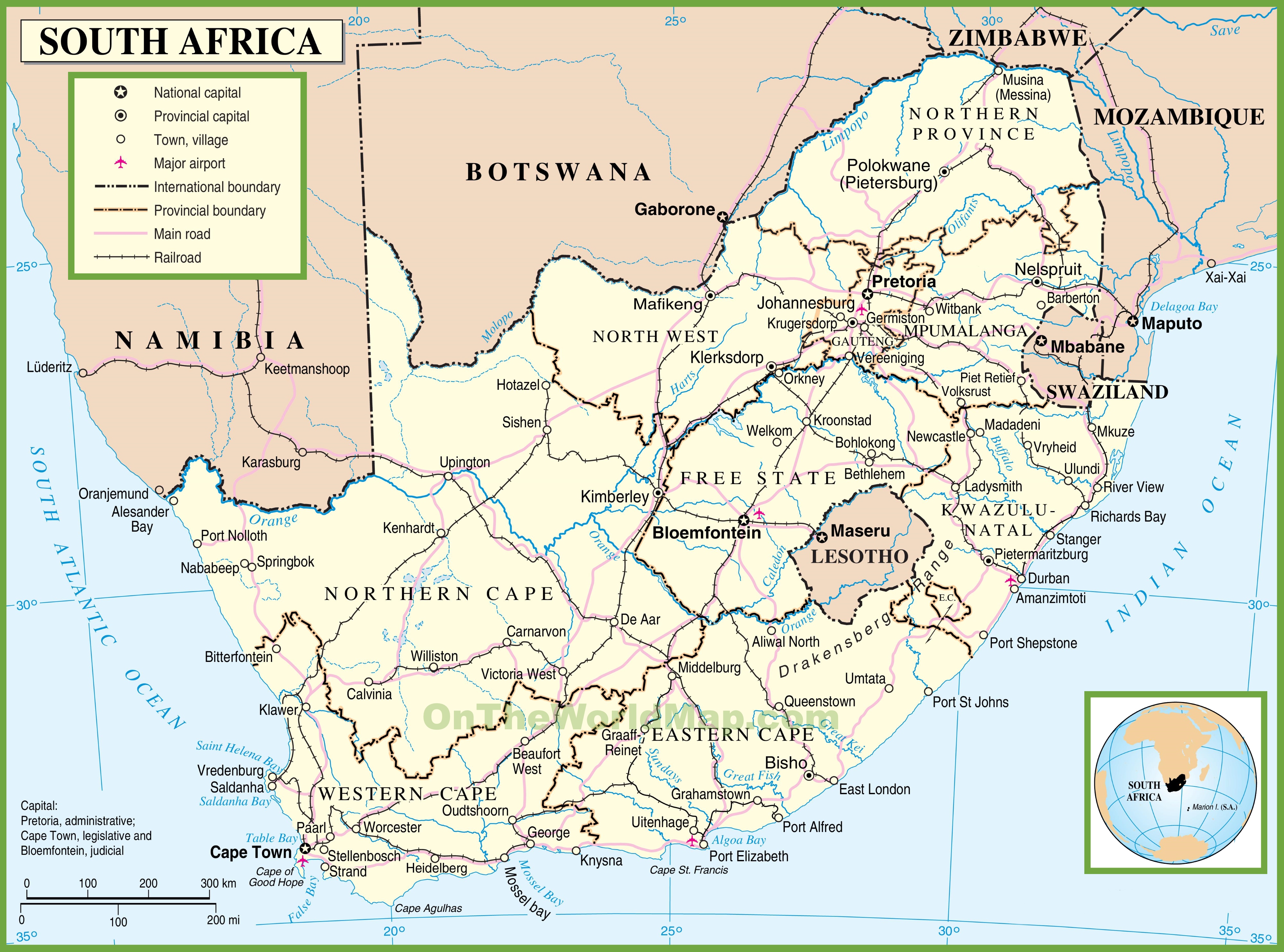 South Africa political map