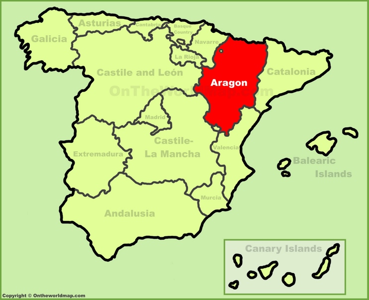Aragon location on the Spain map