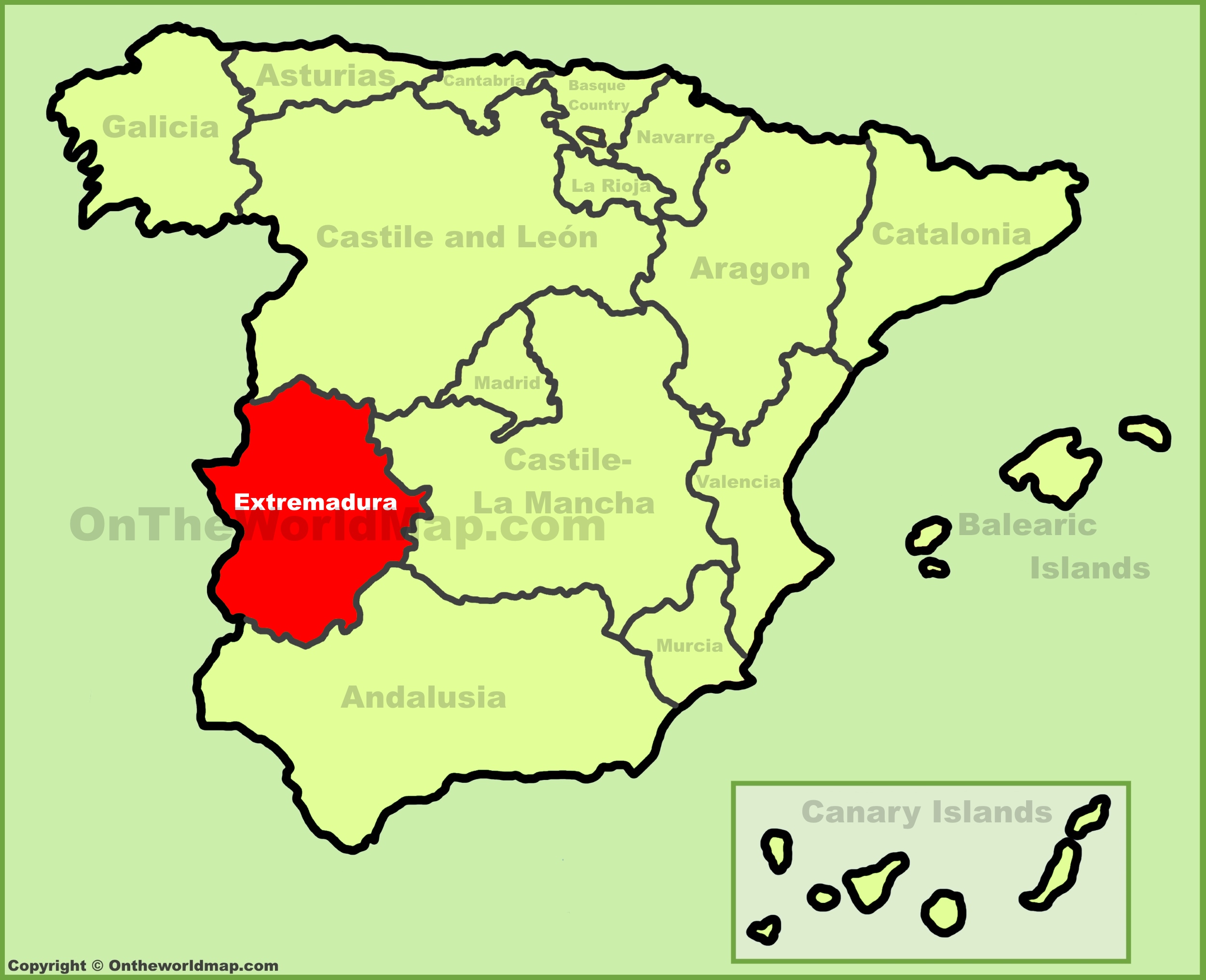 extremadura location on the spain map