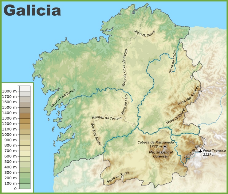 Galicia physical map