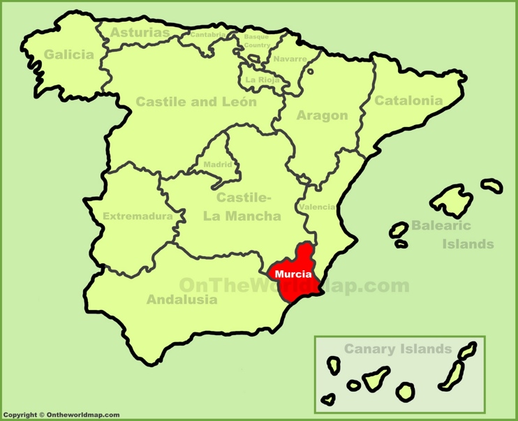 Region of Murcia location on the Spain map
