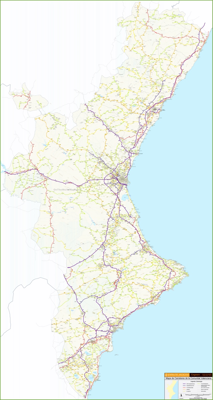 Large detailed map of Valencian Community with cities and towns