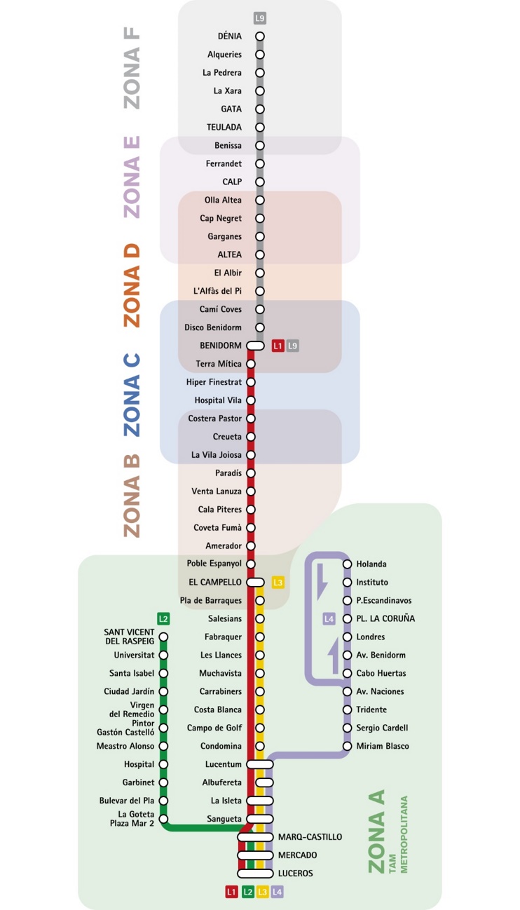 Alicante tram/metro map