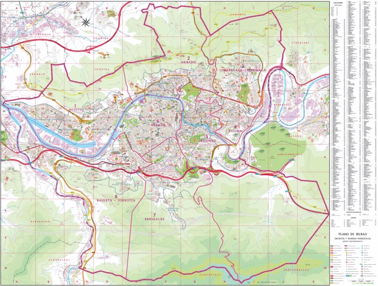 Large detailed tourist map of Bilbao