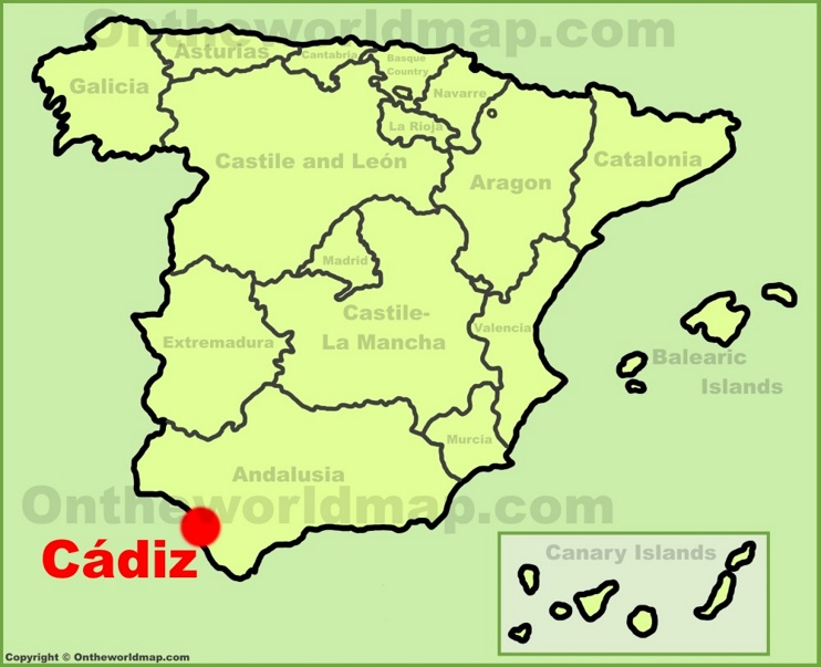 Cádiz location on the Spain map