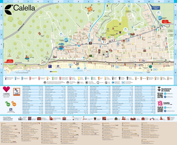 Calella hotels and sightseeings map