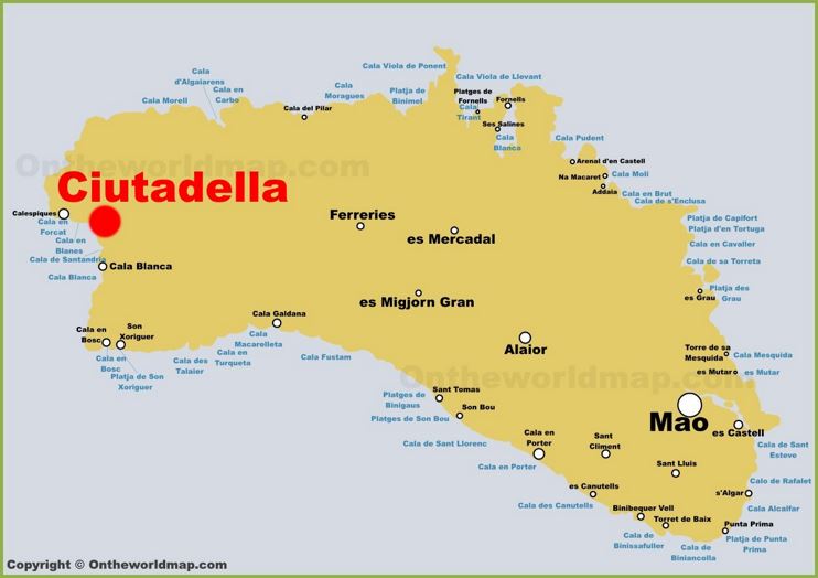 Ciutadella Location on The Minorca Map