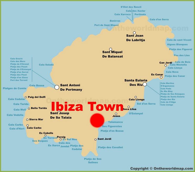 Ibiza Town Location On The Ibiza Island Map