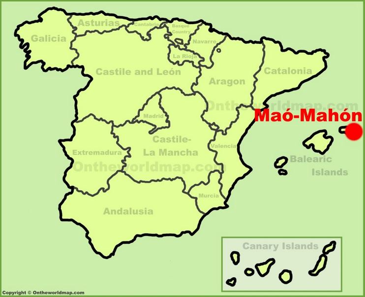Mahón location on the Spain map