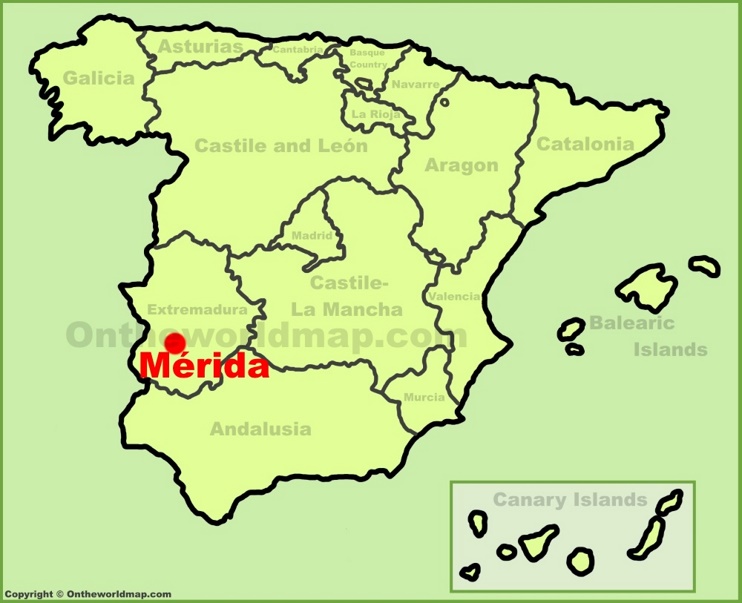 Mérida location on the Spain map
