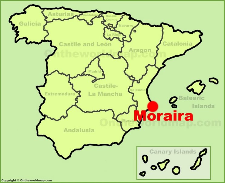 Moraira location on the Spain map