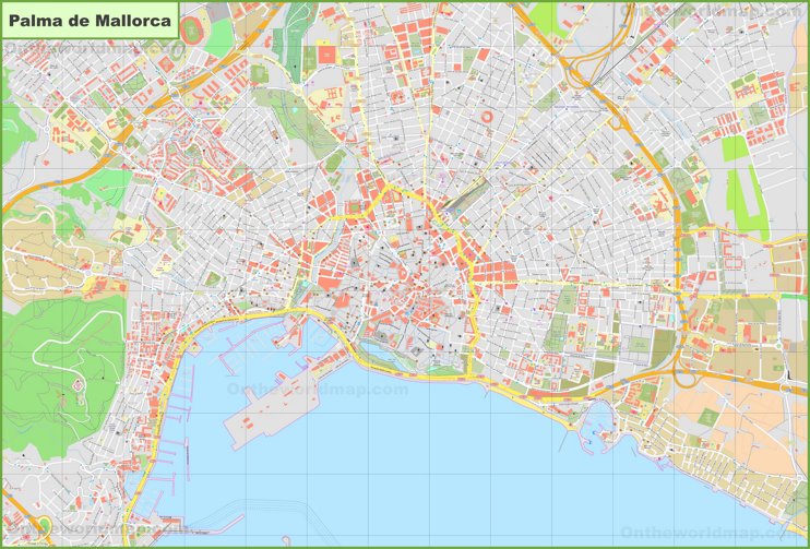 Large detailed map of Palma de Mallorca