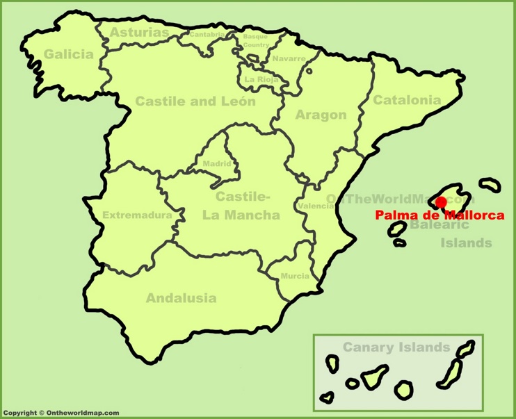 Palma de Mallorca location on the Spain map