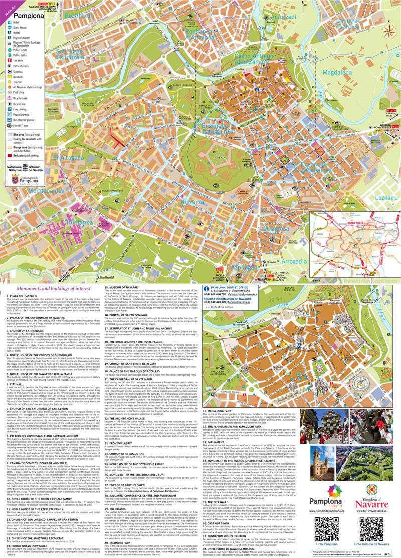 Pamplona Hotels and Sightseeings Map