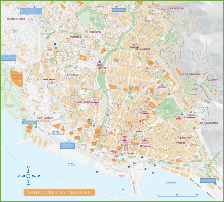 Santa Cruz de Tenerife hotels and sightseeings map