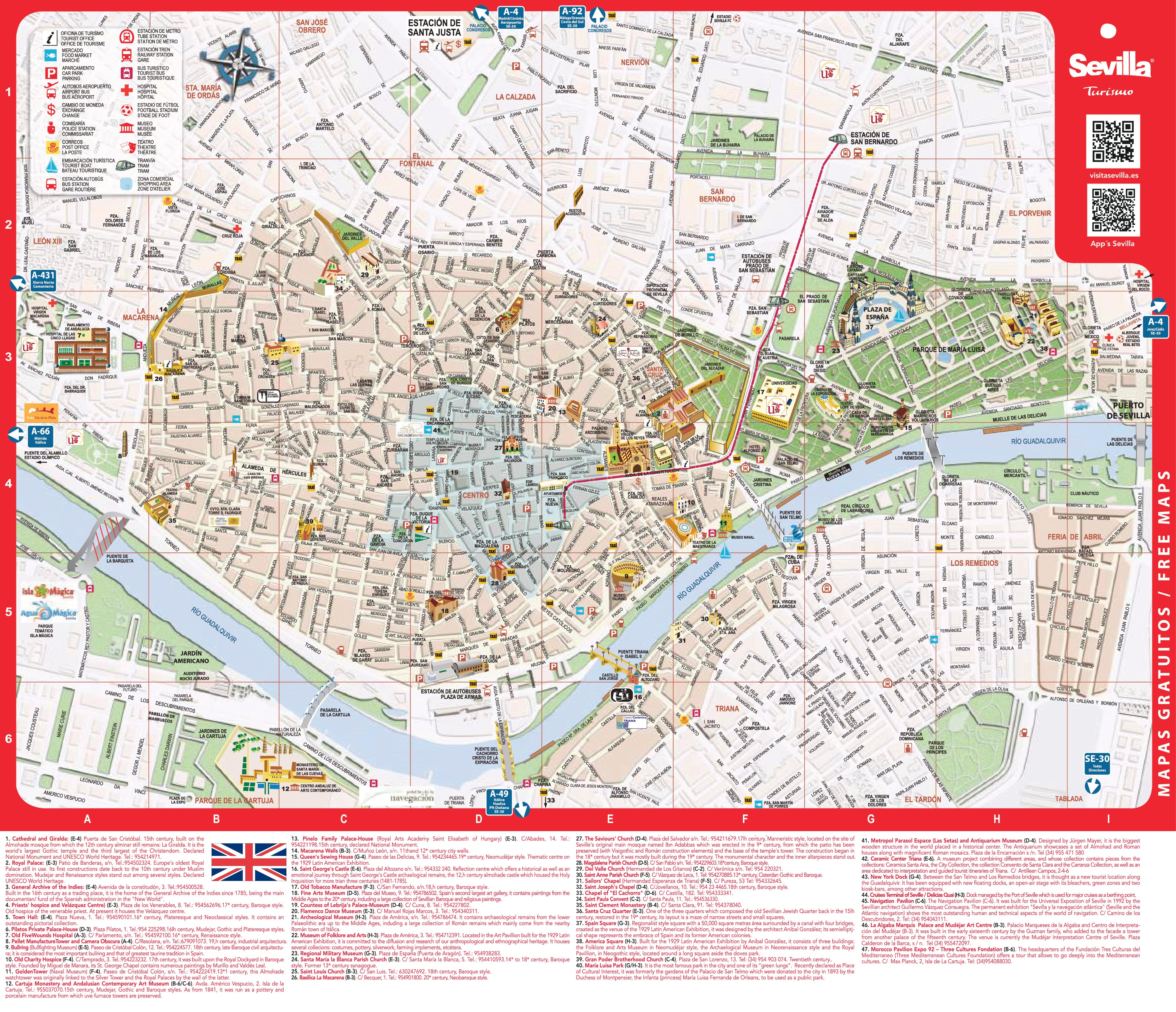 Large Detailed Tourist Map Of Seville