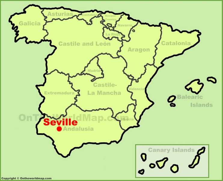 Seville location on the Spain map