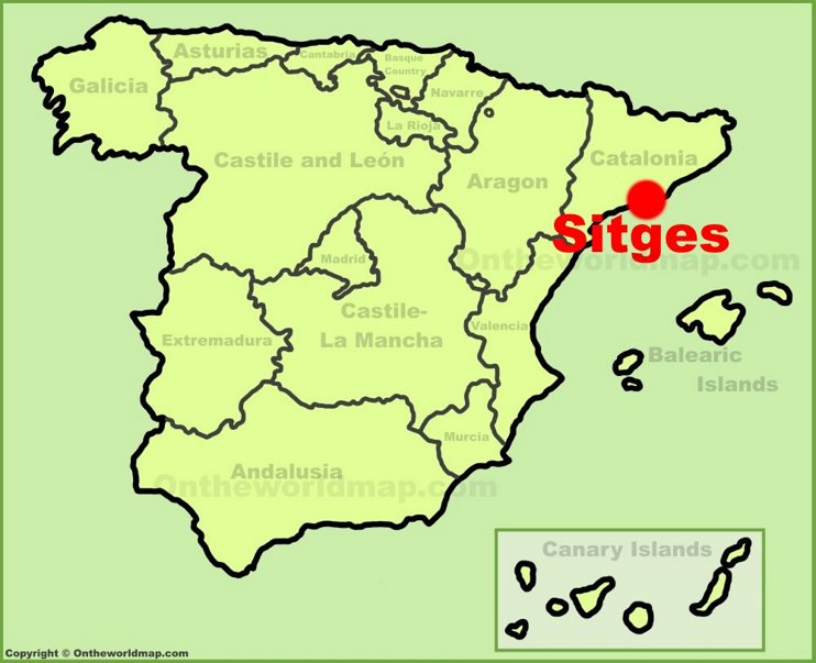 Sitges location on the Spain map