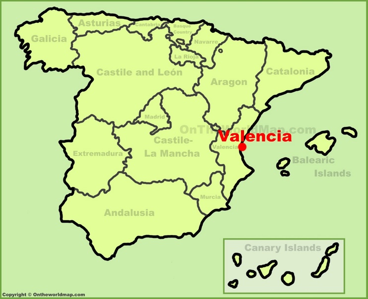 Valencia location on the Spain map