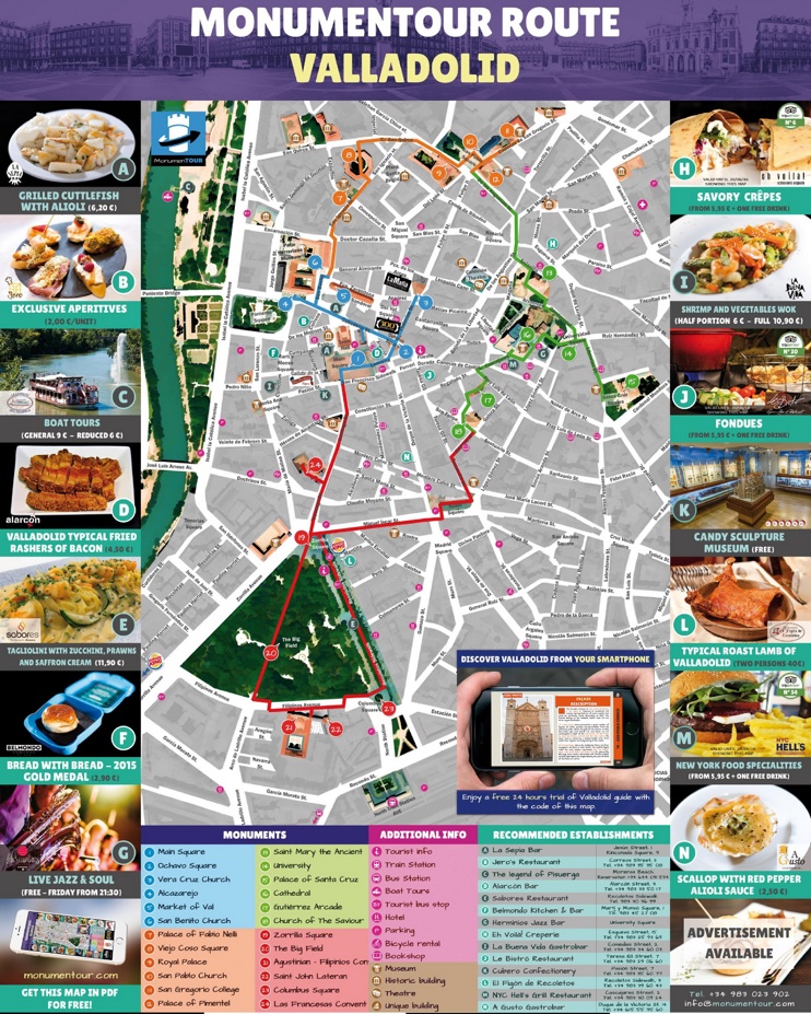 Valladolid hotels and sightseeings map