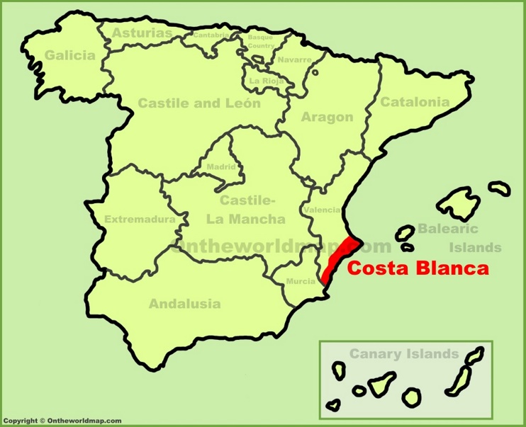 Costa Blanca location on the Spain map