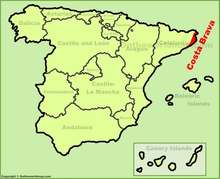 Costa Brava location on the Spain map