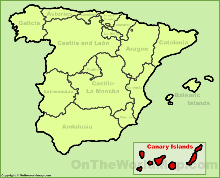 Canary Islands location on the Spain map
