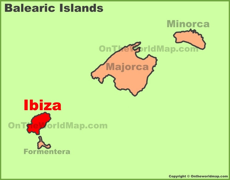 Ibiza location on the Balearic Islands map