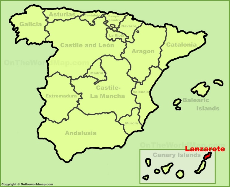 Lanzarote location on the Spain map