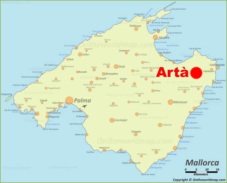 Artà location on the Majorca map