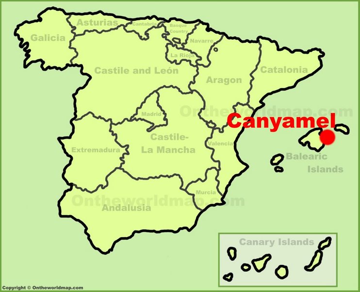 Canyamel location on the Spain map