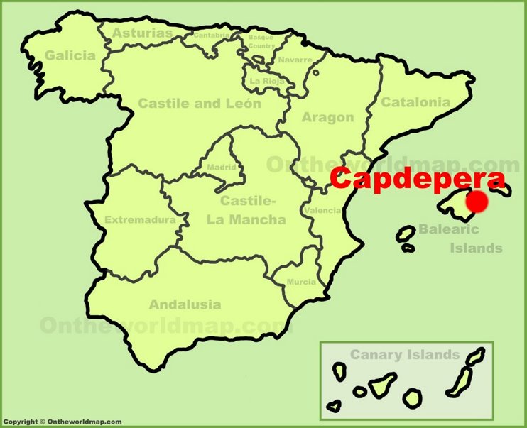 Capdepera location on the Spain map