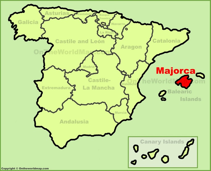 Majorca location on the Spain map