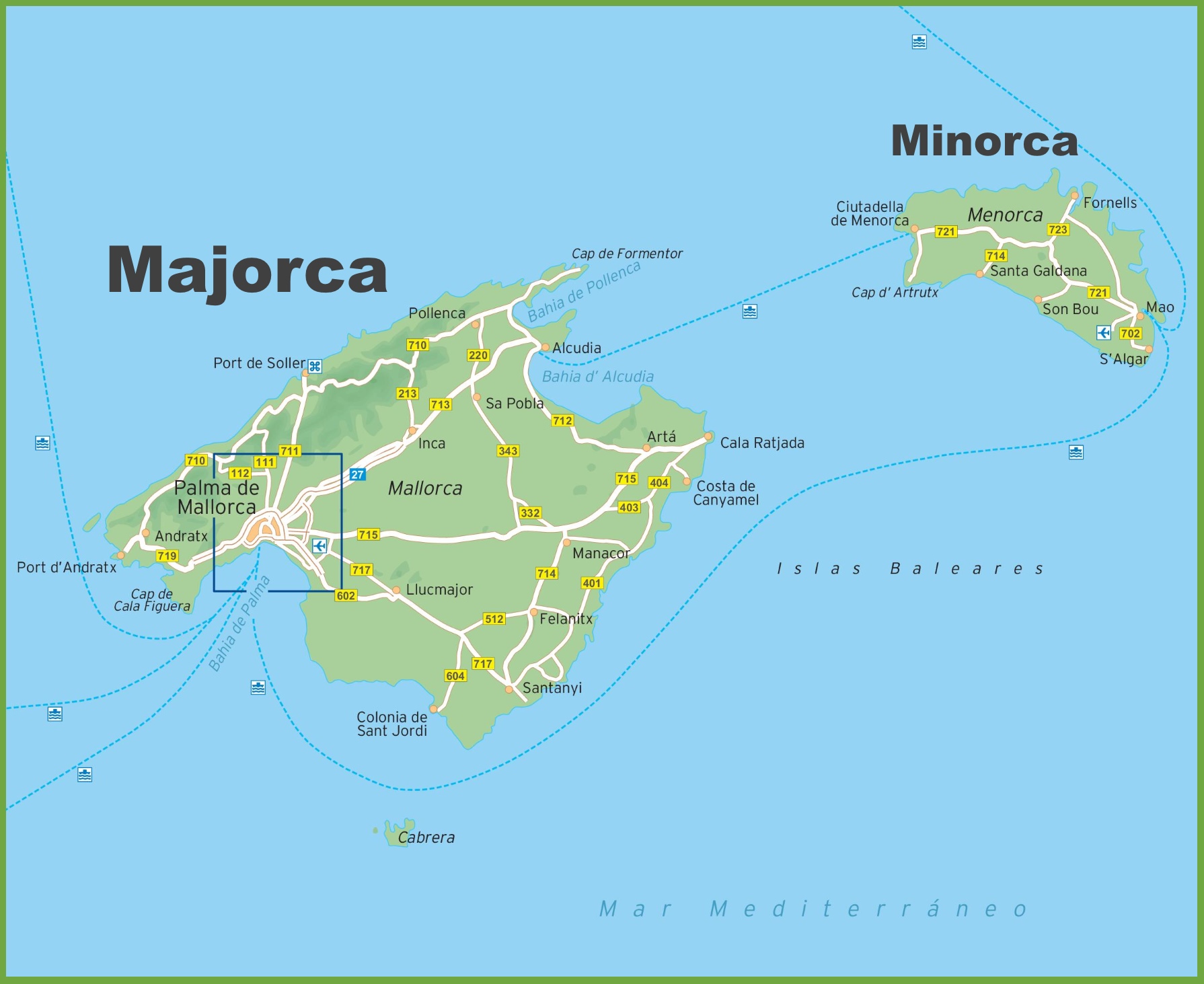 Map of Majorca and Minorca